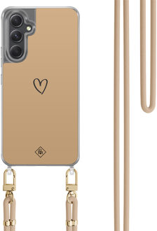 Casimoda Samsung Galaxy A34 hoesje met beige koord - Hart bruin Bruin/beige