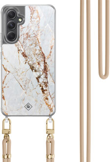 Casimoda Samsung Galaxy A34 hoesje met beige koord - Marmer goud Goudkleurig