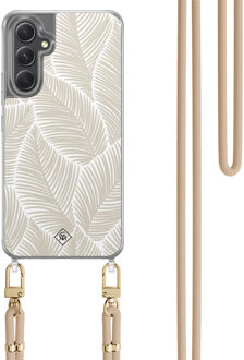 Casimoda Samsung Galaxy A34 hoesje met beige koord - Palm leaves beige Bruin/beige