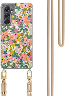 Casimoda Samsung Galaxy A34 hoesje met beige koord - Pink garden Roze