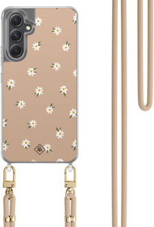 Casimoda Samsung Galaxy A34 hoesje met beige koord - Sweet daisies Bruin/beige