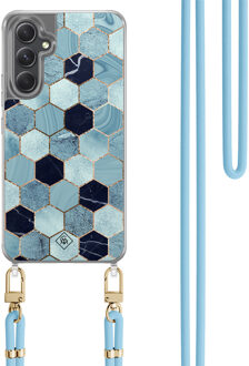 Casimoda Samsung Galaxy A34 hoesje met blauw koord - Blue cubes