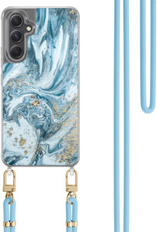 Casimoda Samsung Galaxy A34 hoesje met blauw koord - Marble sea