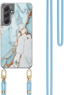 Casimoda Samsung Galaxy A34 hoesje met blauw koord - Marmer lichtblauw