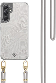 Casimoda Samsung Galaxy A34 hoesje met grijs koord - Abstract waves Grijs/zilverkleurig
