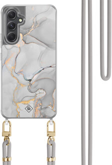 Casimoda Samsung Galaxy A34 hoesje met grijs koord - Marmer grijs Grijs/zilverkleurig
