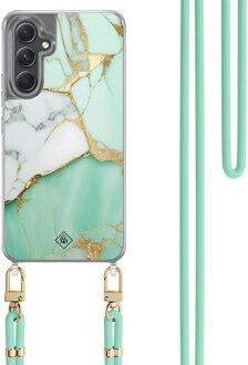 Casimoda Samsung Galaxy A34 hoesje met mint koord - Marmer mintgroen