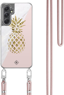 Casimoda Samsung Galaxy A34 hoesje met rosegoud koord - Ananas Roze