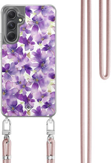 Casimoda Samsung Galaxy A34 hoesje met rosegoud koord - Floral violet Paars
