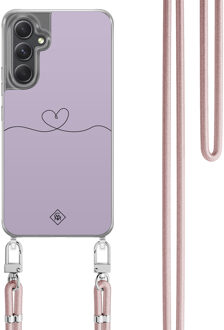 Casimoda Samsung Galaxy A34 hoesje met rosegoud koord - Hart lila Paars