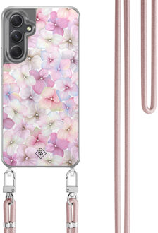 Casimoda Samsung Galaxy A34 hoesje met rosegoud koord - Hortensia Paars