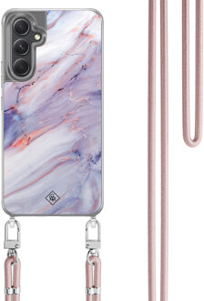 Casimoda Samsung Galaxy A34 hoesje met rosegoud koord - Marmer paars