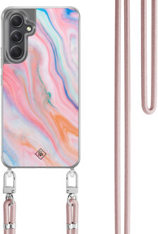 Casimoda Samsung Galaxy A34 hoesje met rosegoud koord - Pink glam Roze