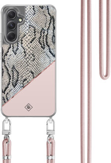 Casimoda Samsung Galaxy A34 hoesje met rosegoud koord - Snake print Roze