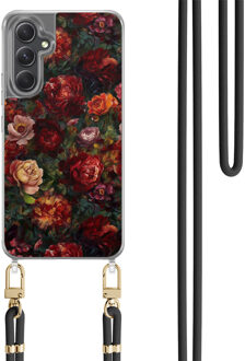 Casimoda Samsung Galaxy A34 hoesje met zwart koord - Floral garden Rood