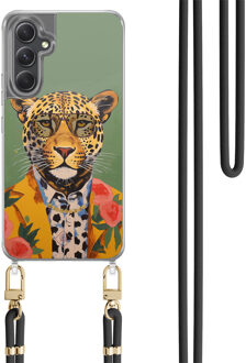 Casimoda Samsung Galaxy A34 hoesje met zwart koord - Luipaard hipster Groen