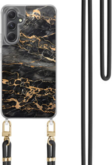 Casimoda Samsung Galaxy A34 hoesje met zwart koord - Marmer grijs brons