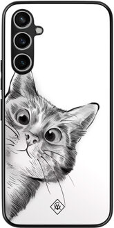 Casimoda Samsung Galaxy A34 hoesje - Peekaboo kat Grijs/zilverkleurig