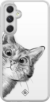 Casimoda Samsung Galaxy A34 hybride hoesje - Kat kiekeboe Wit