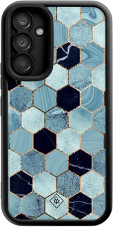 Casimoda Samsung Galaxy A34 zwarte case - Blue cubes Blauw