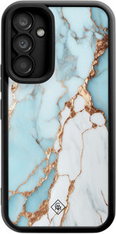 Casimoda Samsung Galaxy A34 zwarte case - Marmer lichtblauw