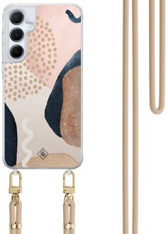 Casimoda Samsung Galaxy A35 hoesje met beige koord - Abstract dots Bruin/beige