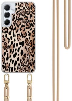 Casimoda Samsung Galaxy A35 hoesje met beige koord - Golden wildcat Bruin/beige