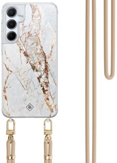 Casimoda Samsung Galaxy A35 hoesje met beige koord - Marmer goud Goudkleurig
