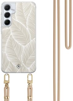 Casimoda Samsung Galaxy A35 hoesje met beige koord - Palm leaves beige Bruin/beige