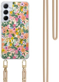 Casimoda Samsung Galaxy A35 hoesje met beige koord - Pink garden Roze