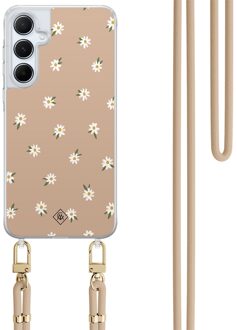Casimoda Samsung Galaxy A35 hoesje met beige koord - Sweet daisies Bruin/beige