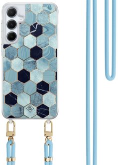 Casimoda Samsung Galaxy A35 hoesje met blauw koord - Blue cubes
