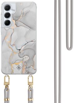 Casimoda Samsung Galaxy A35 hoesje met grijs koord - Marmer grijs Grijs/zilverkleurig