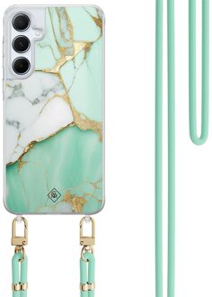 Casimoda Samsung Galaxy A35 hoesje met mint koord - Marmer mintgroen