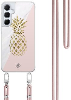 Casimoda Samsung Galaxy A35 hoesje met rosegoud koord - Ananas Roze