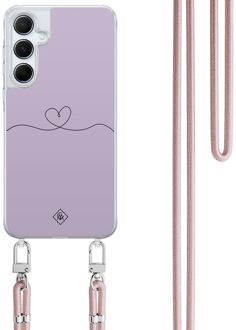 Casimoda Samsung Galaxy A35 hoesje met rosegoud koord - Hart lila Paars