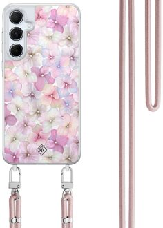 Casimoda Samsung Galaxy A35 hoesje met rosegoud koord - Hortensia Paars