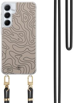 Casimoda Samsung Galaxy A35 hoesje met zwart koord - Abstract lines Bruin/beige