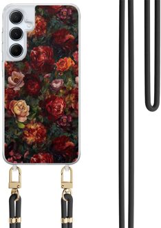 Casimoda Samsung Galaxy A35 hoesje met zwart koord - Floral garden Rood