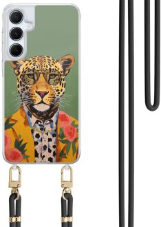 Casimoda Samsung Galaxy A35 hoesje met zwart koord - Luipaard hipster Groen
