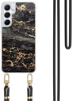 Casimoda Samsung Galaxy A35 hoesje met zwart koord - Marmer grijs brons