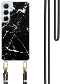 Casimoda Samsung Galaxy A35 hoesje met zwart koord - Marmer zwart