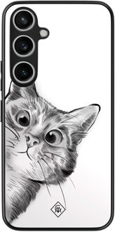 Casimoda Samsung Galaxy A35 hoesje - Peekaboo kat Grijs/zilverkleurig