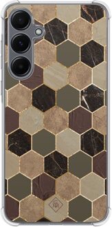 Casimoda Samsung Galaxy A35 shockproof hoesje - Kubus groen bruin Bruin/beige