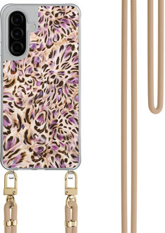 Casimoda Samsung Galaxy A36 hoesje met beige koord - Luipaard lila Multi
