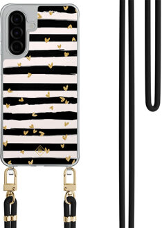 Casimoda Samsung Galaxy A36 hoesje met zwart koord - Hart streepjes Zwart, Goudkleurig