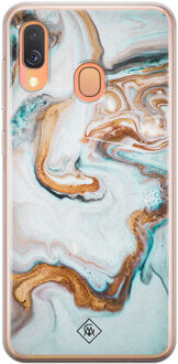 Casimoda Samsung Galaxy A40 siliconen hoesje - Marmer blauw goud Blauw, Goudkleurig