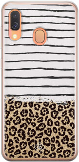 Casimoda Samsung Galaxy A40 siliconen telefoonhoesje - Leopard lines Bruin/beige