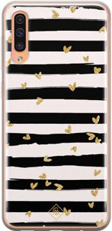 Casimoda Samsung Galaxy A50/A30s siliconen telefoonhoesje - Hart streepjes Zwart, Goudkleurig