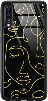 Casimoda Samsung Galaxy A50 glazen hardcase - Abstract faces Zwart